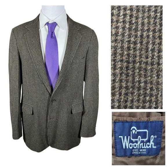 Vintage Woolrich Sport Coat Mens 44XL Dogtooth Houndstooth Tweed Wool Jacket